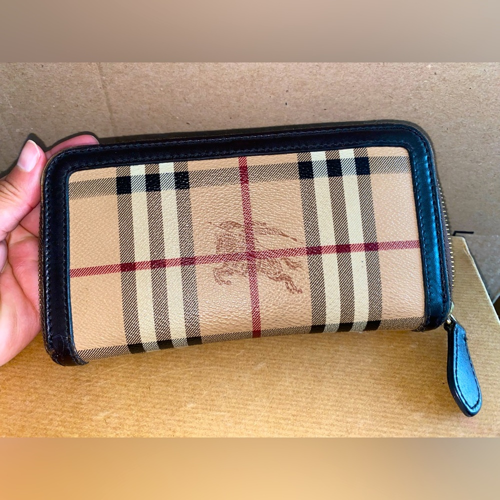 Burberry check zip wallet